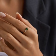 Sembol Gold Markis Detaylı Turmalin Taşlı Altın Yüzük