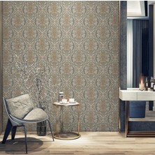 Adawall Eternal Glory Design Wallpaper - Damask Desen | Rococo 1312-3/15 Kahverengi Mavi 1.06X15.6M - 16.5m²