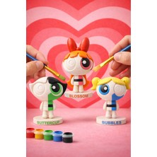 Printella Powerpuff Girls Boyanabilir 3'lü Figür Seti | Çocuklar Için Eğitici Aktivite 6 Renk Boya - 2 Fırça
