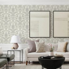 Adawall Klasik Damask Desen Duvar Kağıdı | Rococo 1407-1/15, Gri, Krem, 1.06X15.6M - 16.5m²