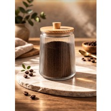 Kitchen Pembelia Bambu Vakum Kapaklı Cam 1800 ml Çay Şeker Bakliyat Baharat Kavanozu Tekli