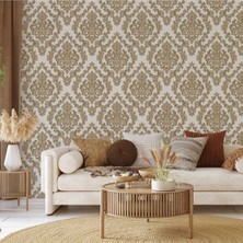 Adawall Zengin Damask Desen Duvar Kağıdı | Rococo 1405-5/15, Altın Krem, 1.06X15.6M - 16.5m²