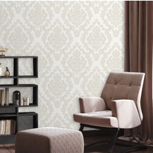Adawall Zengin Damask Desen Duvar Kağıdı | Rococo 1405-1/15, Açık Krem, 1.06X15.6M - 16.5m²