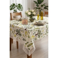 Rona Home Lüks Zeytin Desenli Duck Kumaş Güpürlü Masa Örtüsü Su Itici Leke Tutmaz Mutfak Salon Şık Dikdörtgen