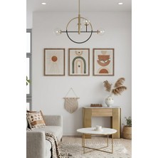 Safir Design Bohem Güneş ve Geometrik Formlar 3lü Çerçeveli Tablo Seti