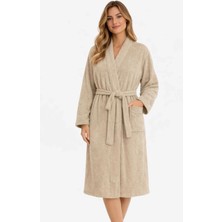 Mira Home Kimono Yaka Unisex Pamuklu Tek Kişilik Bornoz Bej