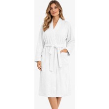Mira Home Kimono Yaka Unisex Pamuklu Tek Kişilik Bornoz Beyaz