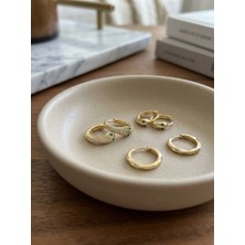 Museum Of You Kadın Küpe 14K Altın Kaplama Halka Minimal & 925 Ayar Gümüş İğneli Çoklu Küpe Kombini (3’lü Set)