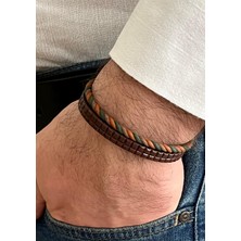 Gns Aksesuar Hakiki Deri&örgü Makrome Detaylı 2li Kombin Erkek Bileklik 21 cm (Türk El Üretimi)
