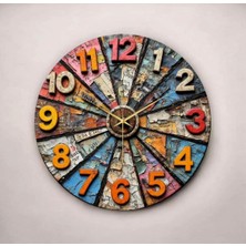 Yavuzlar Ticarett Renkli Baskı Desenli Sayılı Duvar Saati 45X45