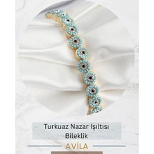 Zirkon Taşlı Turkuaz Nazar Model Gold Renk Lastikli Kadın Bileklik