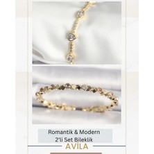 Zirkon Parıltı Ikilisi Gold Kadın Bileklik Seti