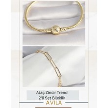 Işleme Detay & Ataç Zincir Gold Ikili Kadın Bileklik Seti