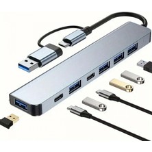 Marsilyan 8 In 1 USB Çevirici Notebook Macbook Type-C Uyumlu Görüntü Aktarıcı Hub (4887)