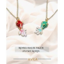 Çelik Zincirli Renkli Balık Figür 2’li Kolye Seti  Mineli Şans Modeli