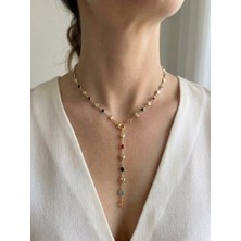 Nurora Renkli Taşlı Kalp Altın Çelik Kolye