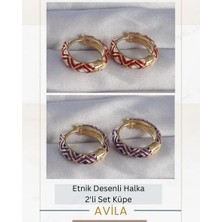 Etnik Desen Halka Ikili Küpe Seti Kadın Küpe