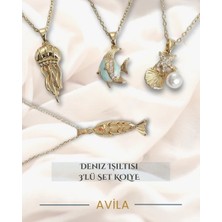 Çelik Zincirli 4’lü Set Zirkon Taşlı Deniz Figürleri