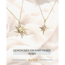 Çelik Zincirli 2’li Set Güneş ve Pembe Taşlı Yıldız Kolye