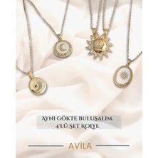 Çelik Zincirli 4’lü Set Zirkon Taşlı Gök Motifleri Kolye Seti