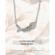 Zirkon Taşlı Balık Kılçığı Kolye Gümüş Renk Minimal Model