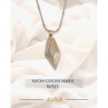 Çelik Zincirli Zirkon Taşlı Geometrik Sarı Kolye