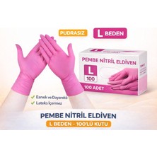 Pembe Nitril Eldiven L Beden Pudrasız 100 Lü 1 Kutu Tek Kullanımlık Dayanıklı Muayene Eldiveni
