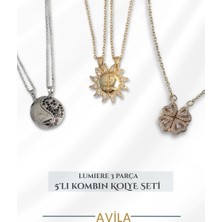 Lumiere Güneş & Ying Yang & Yonca Model Zirkon Taşlı Çelik Zincir Kadın Kolye Seti (3’lü)