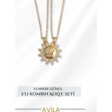 Güneş Figürlü Zirkon Taşlı Çelik Zincir Kadın Kolye