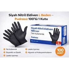 Siyah Nitril Eldiven L Beden Pudrasız 100 Lü 1 Kutu Tek Kullanımlık Lateks Içermeyen Dayanıklı Muayene Eldiveni