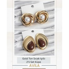 Vintage Damla Renk Ikili Küpe Seti Kadın Küpe