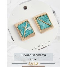 Turkuaz Geometrik Vintage Tekli Kadın Küpe