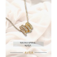 Çelik Zincirli Zirkon Taşlı Spiral Kolye Gold Renk Minimal Model