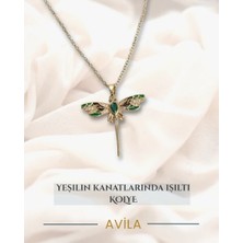 Çelik Zincirli Zirkon Taşlı Yeşil Mineli Yusufçuk Kolye