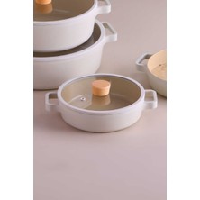 Es Dekor Mutfak Fika Cam Kapaklı Seramik Kaplama Sahan 20 cm - Bej