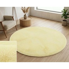 Carpet Dekor Peluş Yumuşak Dekoratif Halı Yuvarlak Krem Rengi