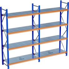 Raffar 4 Katlı 2li Bitişik Endüstriyel Depo Raf Sistemi – Hafif Yük Rafı