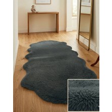 Carpet Dekor Peluş Yumuşak Dekoratif Halı Simetrik Desen Antrasit Rengi