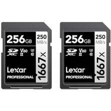 Lexar LSD1667 x 256 GB Sdxc Uhs-Iı Kartlar, 250 Mb/s'ye Kadar Okuma, Profesyonel Fotoğrafçılar, Kameramanlar ve Meraklıları Için, LSD1667256G-B2NNU, 2'li Paket, Siyah/gri