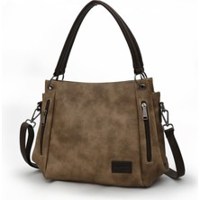 Cappadocia Vintage 3232 New Phaselis Kadın Dumanlı Acı Kahve Suni Deri Omuz El Günlük Tote Cepli Çapraz Çanta