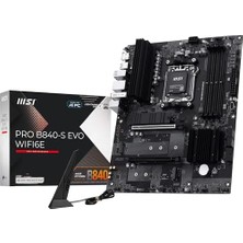 MSI Msı Pro B840-S Evo WIFI6E Anakart, Atx - Amd Ryzen 9000/8000/7000 Işlemcileri, Am5 - Ddr5 Bellek Arttırıcısını (8000+ Mt/s Oc'ye Kadar), Pcıe 4.0 X16, M.2 Gen4, Wi-Fi 6e, 2.5g Lan'ı Destekler