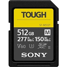 Sony SF-M512T Dayanıklı 512 GB Sdxc Hafıza Kartı Uhs-Iı, V60, Sınıf 10, 277 Mb/s'ye Kadar Okuma, 150 Mb/s'ye Kadar Yazma - Son Derece Sağlam, IP68, Darbeye ve Suya Dayanıklı