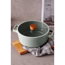 Es Dekor Mutfak Fika Seramik Kaplama Cam Kapaklı Alüminyum Döküm Tencere 18 cm - Gri