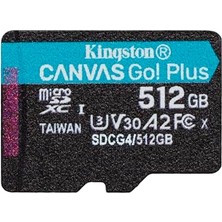 Kingston Canvas Go Plus Microsdxc Hafıza Kartı Gen4 200 Mb/sn A2 U3 V30 512 GB Tek Paket, ADP-SDCG4/512GBSP Olmadan