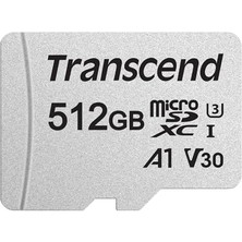 Transcend 512GB Microsdxc/sdhc 300S Hafıza Kartı / Adaptörlü Hafıza Kartı TS512GUSD300S / 95 Mb'a Kadar Okuma ve 40 Mb'a Kadar Yazma