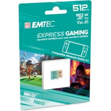 Emtec, Microsdxc 512GB Uhs-I U3 V30 A1 Express Gaming, Nintendo Switch 2 ile Uyumlu, 880MB/S'YE Kadar Yüksek Hız, Genişletilmiş Bellek, Video Oyunları ve Uygulamalar Için Ideal