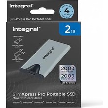 İntegral Integral Slimxpress Pro 2 Tb Harici Taşınabilir SSD Sabit Sürücü: Usb-C, 2000 Mb/s Okuma/yazma, USB 3.2 Gen 2x2, Kompakt, Tak ve Çalıştır, Mac, Windows Pc, Android, Xbox, Playstation ile Uyumlu