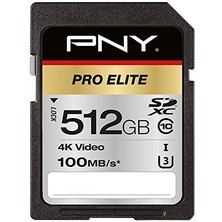 Pny Pro Elite Sdxc Kart 512 GB Sınıf 10 Uhs-I U3 100 Mb/sn