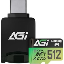 Agi Agı TF138 Microsdxc Hafıza Kartı 512 Gb, Adaptör ve Okuyucu Ile, 3'ü 1 Arada Microsdxc, A2, U3, V30, Drone/dashcam/kamera/telefon/anahtar/pc/tablet Için 170 Mb/s'ye Kadar Okuma Hızı