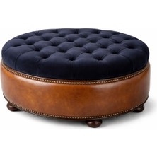 The Ivy Concept Store Noble Saddle Lacivert Kadife ve Deri Puf